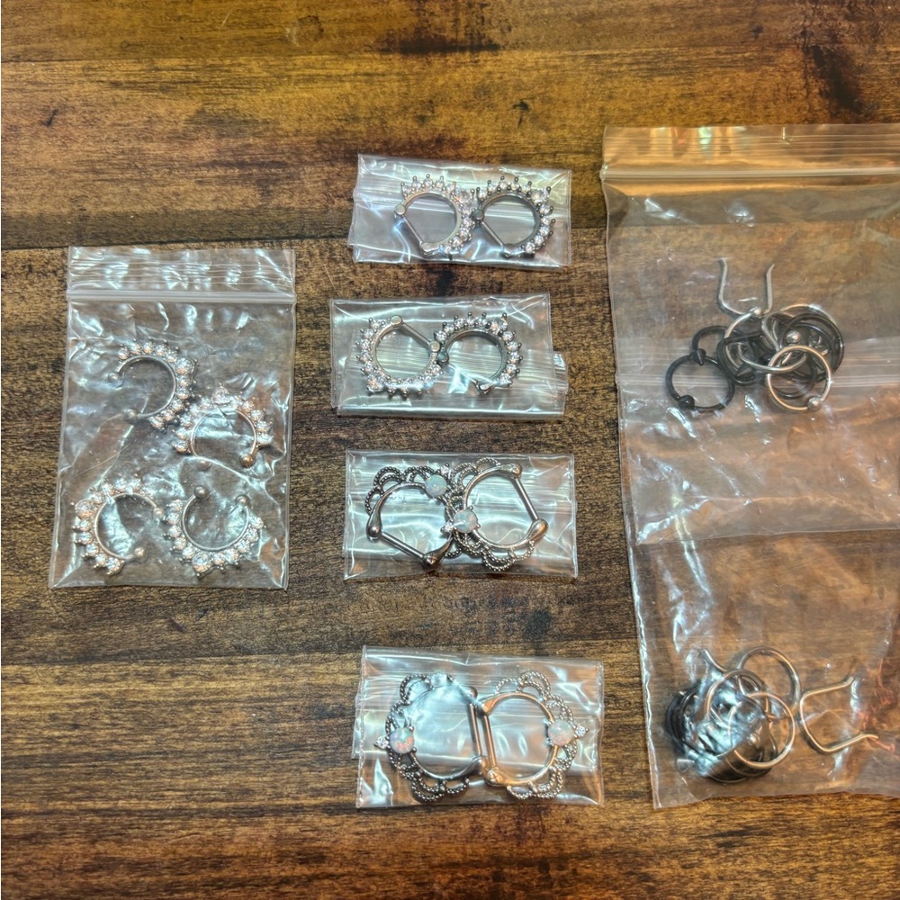 Nose & Body Ring Bundle, Rhinestones, Opal, Silver Tone, Black, NEW in BAG,